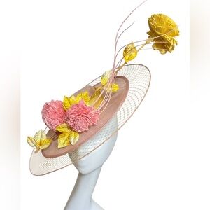 One of a kind pink and yellow fascinator!  Show stopper.